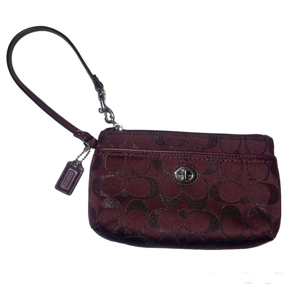 Coach Burgundy Merlot Signature Jacquard Zip Wristlet Turn Lock - Picture 7 of 11